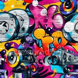 seamless Seamless 3D PBR Graffiti Texture Featuring Vibrant Camera Design on Brick Wall texture 8k free download PBR
