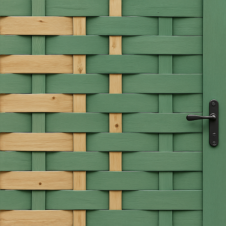 Woven Wood Garden Fence With Green Fence Paint And Fence Latch… seamless PBR texture preview
