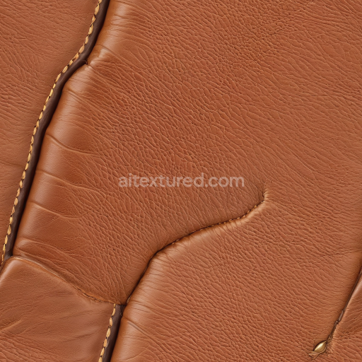 Seamless 3D PBR Texture of Stitched Tan Brown Leather Upholstery with Natural Grain