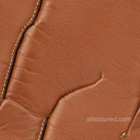 Stitched Tan Brown Leather Upholstery Seamless Texture with Natural Grain Leather texture preview