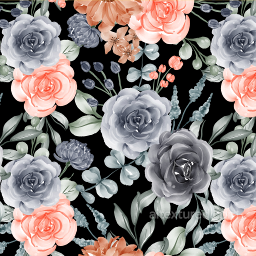 Featuring Delicate Coral and Gray Roses with Green Foliage seamless Floral  PBR texture