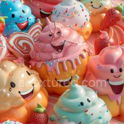 seamless Seamless 3D Inflated Plush Candy Texture with Cute Faces and Sprinkles texture 8k free download PBR
