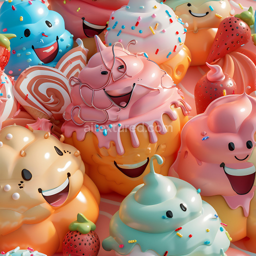 Seamless 3D Inflated Plush Candy Texture with Cute Faces and Sprinkles