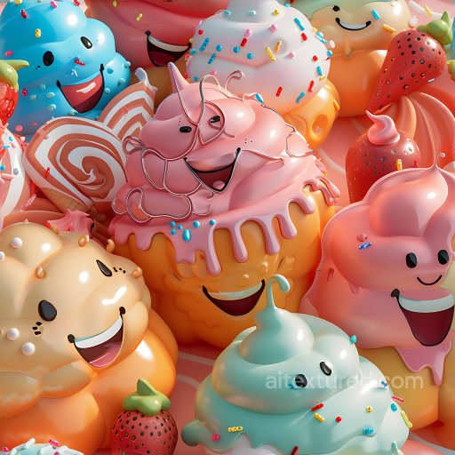 Inflated Plush Candy Texture with Cute Faces and Sprinkles seamless Inflated PBR texture