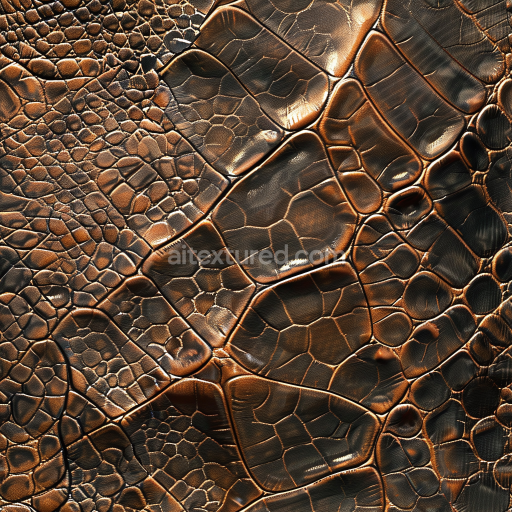 Seamless 3D Crocodile Embossed Brown Leather PBR Texture with Glossy Finish