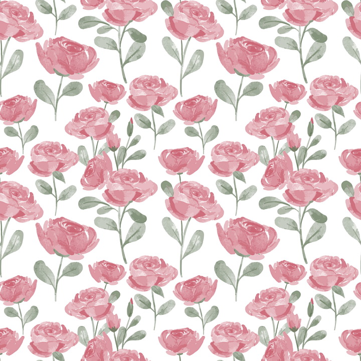 Pink Watercolor Floral Fabric with Soft Leaves seamless PBR texture preview