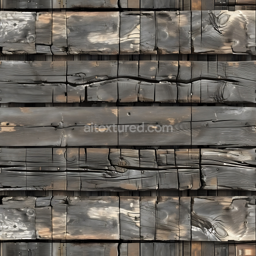 Seamless 3D PBR Texture of Charred, Weathered Wood Planks with Knots and Cracks