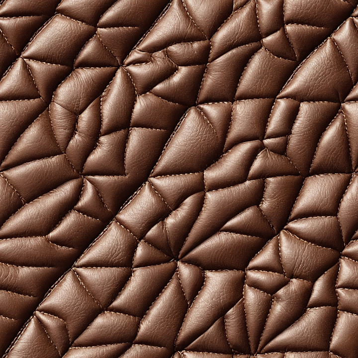 Quilted Brown Leather with Puffy Stitched Panels seamless PBR texture preview