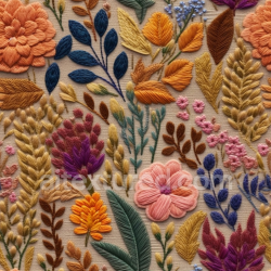 seamless Seamless 3D PBR Embroidered Floral Fabric Texture in Warm Tones texture 8k free download PBR