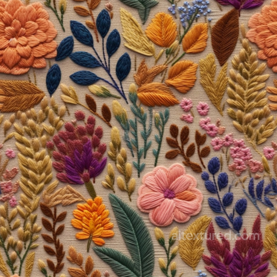 Embroidered Floral Fabric Texture in Warm Tones Embroidered floral texture preview