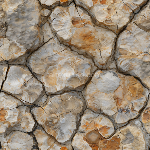 Seamless 3D PBR Fossilized Stone Rock Texture with Rustic Earthy Tones and Natural Cracks