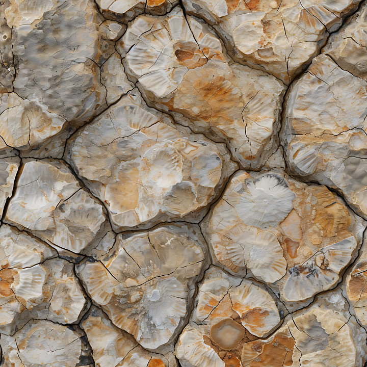 Fossilized Stone Rock with Rustic Earthy Tones and Natural Cracks seamless PBR texture preview