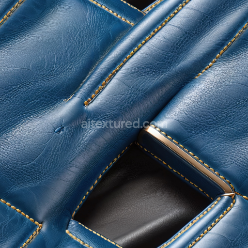 Seamless 3D PBR Quilted Blue Leather Texture with Yellow Stitching and Luxury Finish