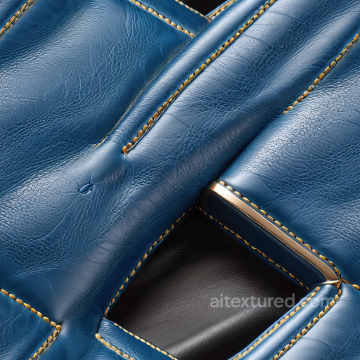 Quilted Blue Leather Texture with Yellow Stitching and Luxury Finish seamless Leather PBR texture