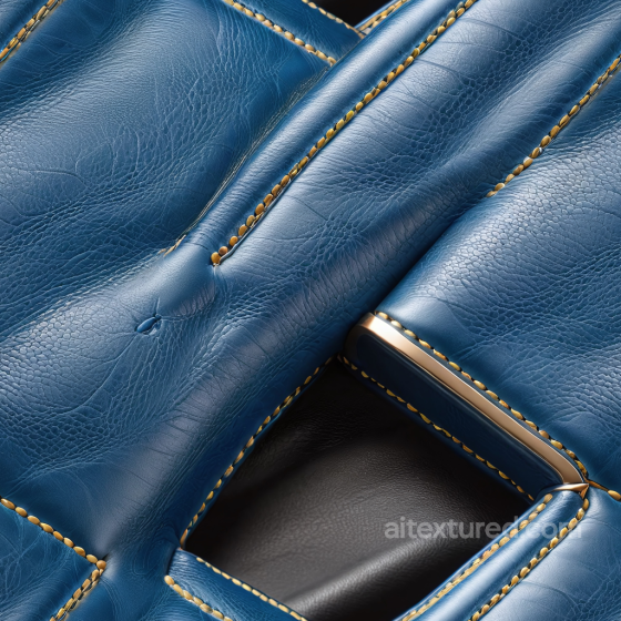 Quilted Blue Leather Texture with Yellow Stitching and Luxury Finish Leather texture preview