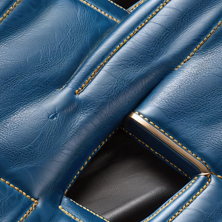 Quilted Blue Leather with Yellow Stitching and Luxury Finish seamless PBR texture preview