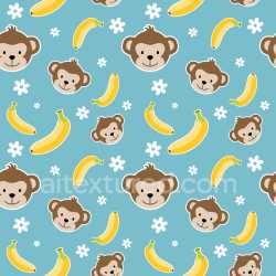 Pattern Bundle - Seamless 3D Pattern PBR Texture with Playful Monkey Faces and Bananas on Blue Background texture preview