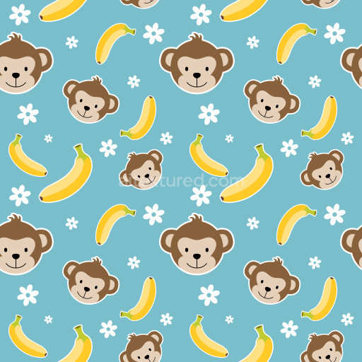 Pattern Bundle - Seamless 3D Pattern PBR Texture with Playful Monkey Faces and Bananas on Blue Background texture preview
