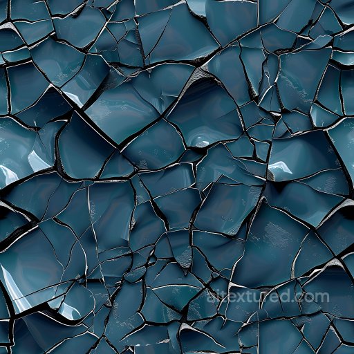 Cracked Blue Glass PBR Texture with Jagged Fractures and Reflective Surfaces seamless Cracked & Holes PBR texture
