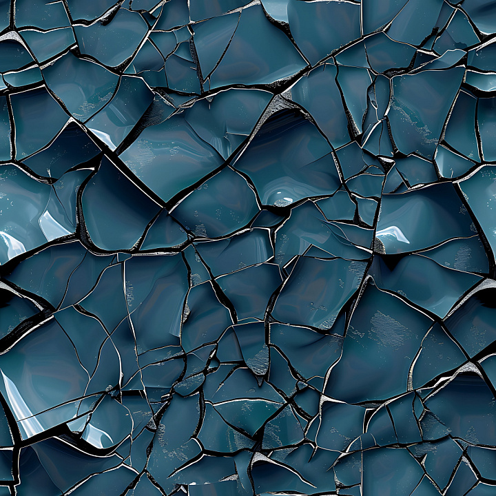 Cracked Blue Glass with Jagged Fractures and Reflective Surfaces seamless PBR texture preview