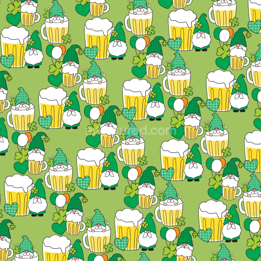 Seamless 3D PBR Digital Paper Texture with St Patrick Gnomes & Beer