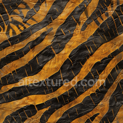 seamless Seamless 3D Tiger Stripe Leather PBR Texture with Distressed Wrinkles and Bold Black on Orange Pattern texture 8k free download PBR