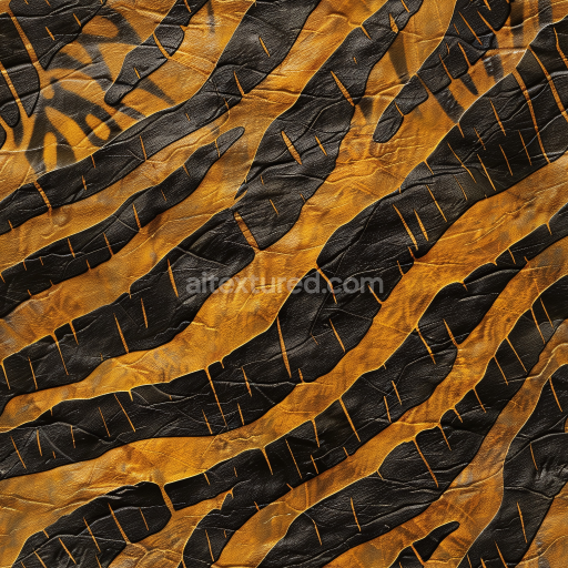Seamless 3D Tiger Stripe Leather PBR Texture with Distressed Wrinkles and Bold Black on Orange Pattern
