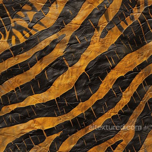 Tiger Stripe Leather PBR Texture with Distressed Wrinkles and Bold Black on Orange Pattern seamless Leather PBR texture