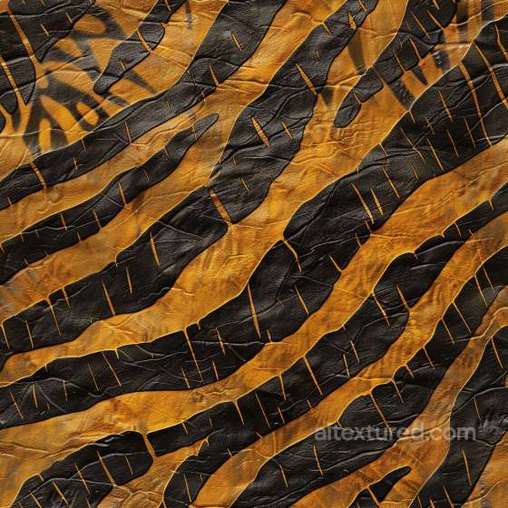 Tiger Stripe Leather PBR Texture with Distressed Wrinkles and Bold Black on Orange Pattern Leather texture preview
