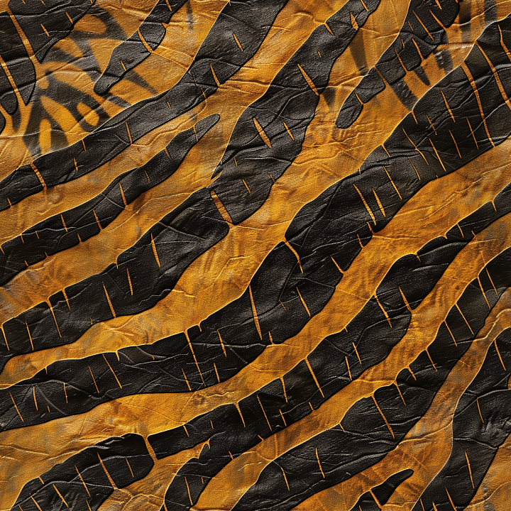 Tiger Stripe Leather with Distressed Wrinkles and Bold Black on Orange… seamless PBR texture preview