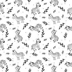 Seamless 3D Pattern PBR Texture Featuring Playful Zebra Motifs with Foliage texture preview