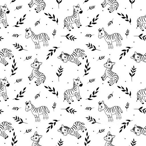 Seamless 3D Pattern PBR Texture Featuring Playful Zebra Motifs with Foliage texture preview