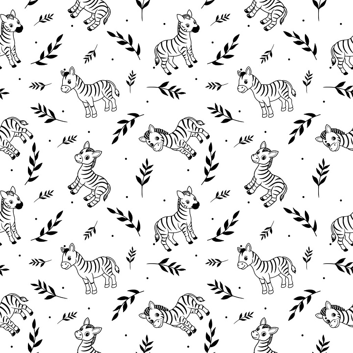 Pattern Featuring Playful Zebra Motifs with Foliage seamless PBR texture preview