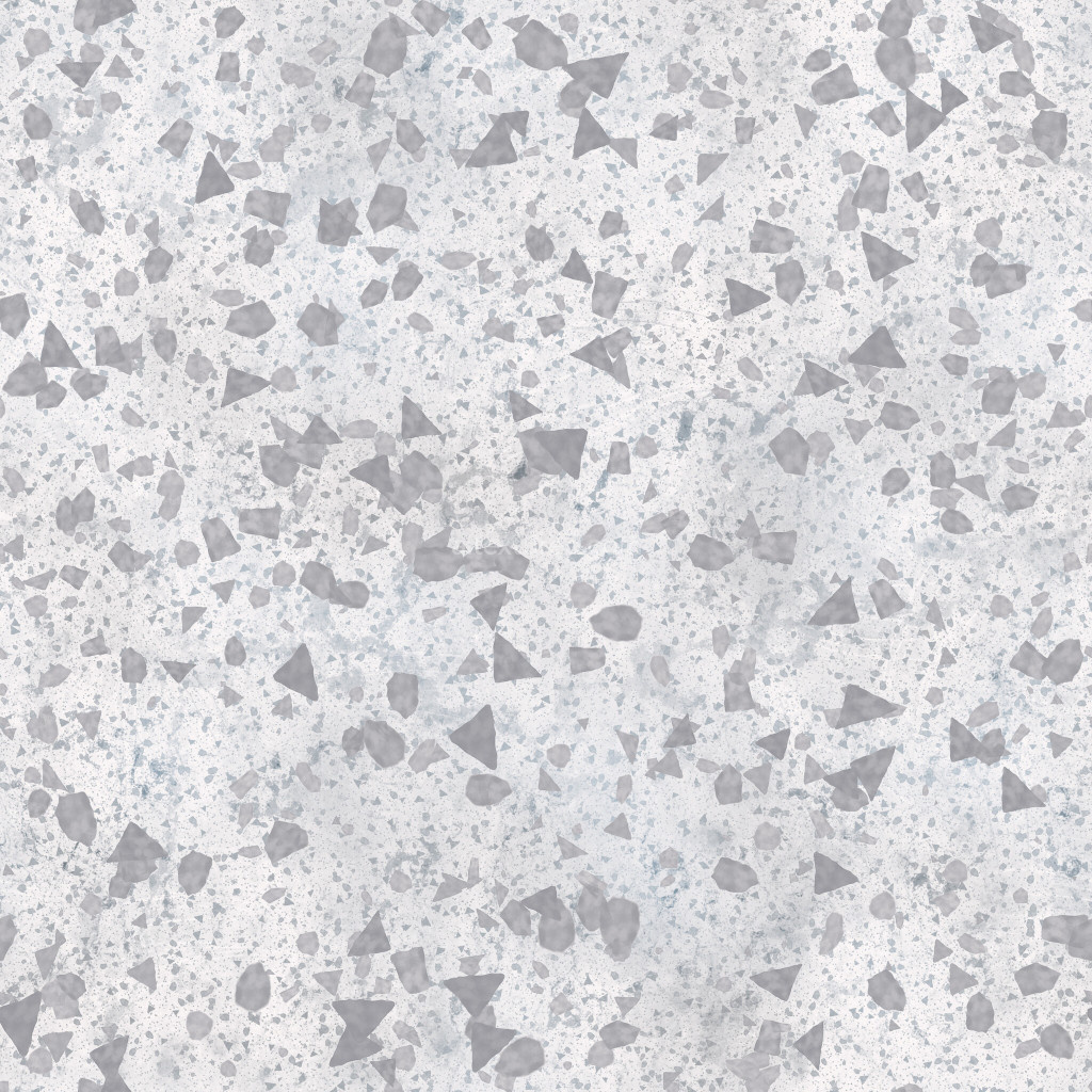 Seamless terrazzo PBR texture with a grey color scheme.