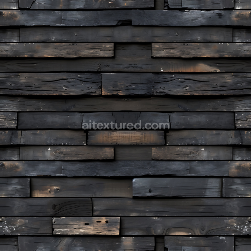 Seamless 3D PBR Charred Wood Planks Texture with Weathered Grain and Knots