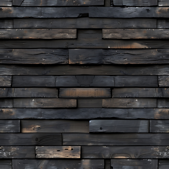 Charred Wood Planks with Weathered Grain and Knots seamless PBR texture preview