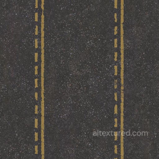 Asphalt Road Texture with Yellow Line Road Markings | Free PBR seamless Ground surface PBR texture