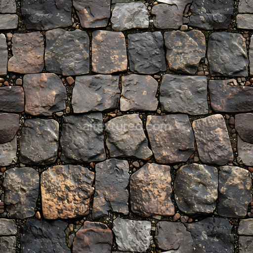 Seamless 3D Weathered Cobblestone Street PBR Texture with Rough Stone Blocks