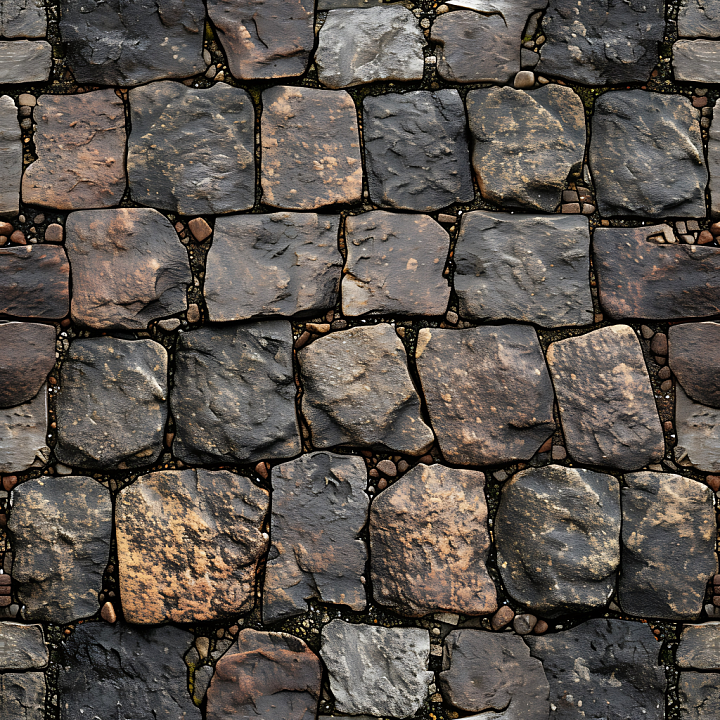 Weathered Cobblestone Street with Rough Stone Blocks seamless PBR texture preview
