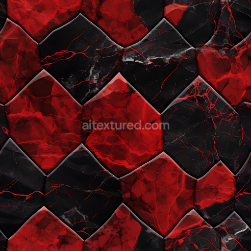Preview — Seamless 3D Black and Red Marble Flooring PBR Texture with Hexagonal Pattern