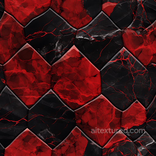 Black and Red Marble Flooring PBR Texture with Hexagonal Pattern seamless Marble PBR texture