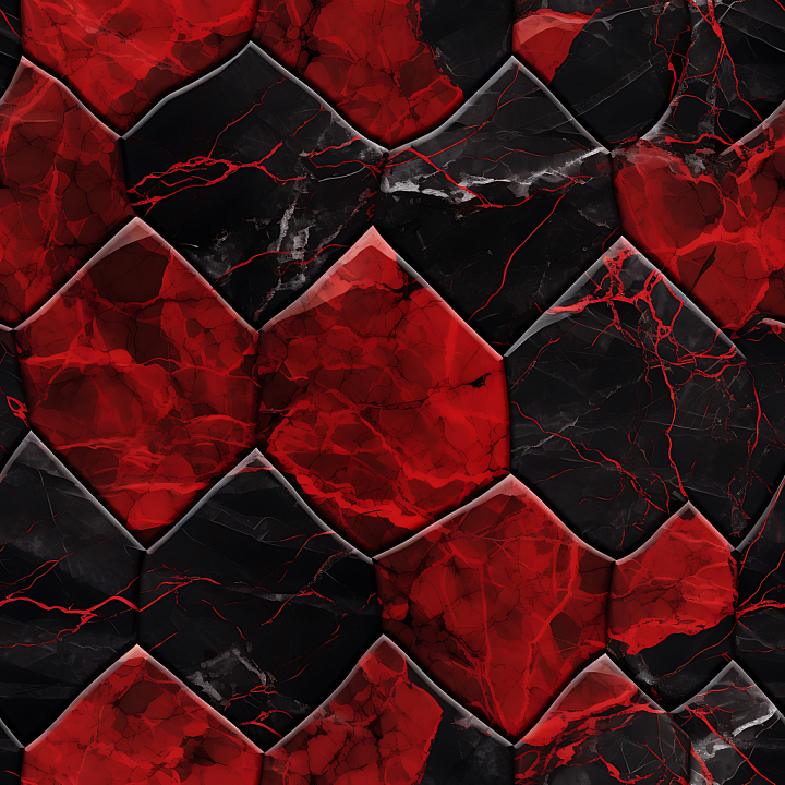 Black and Red Marble Flooring with Hexagonal Pattern seamless PBR texture preview