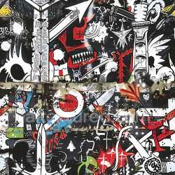 seamless Seamless 3D PBR Graffiti Texture Featuring Bold Red, Black & White Urban Mural Art texture 8k free download PBR