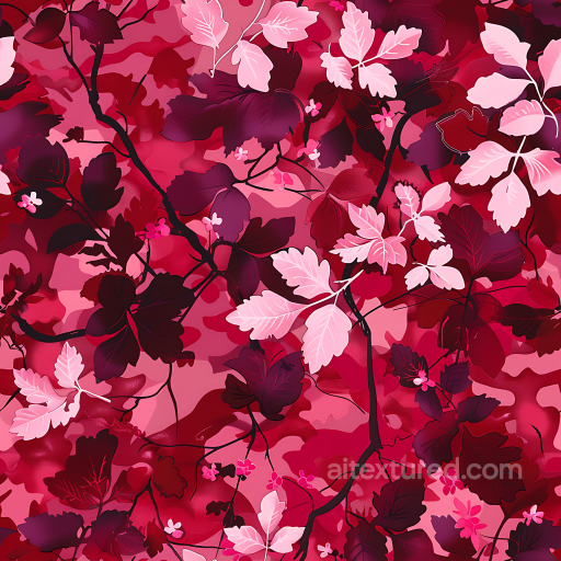 stylized red floral camouflage PBR texture with layered leaves and branches seamless Color Camouflage PBR texture