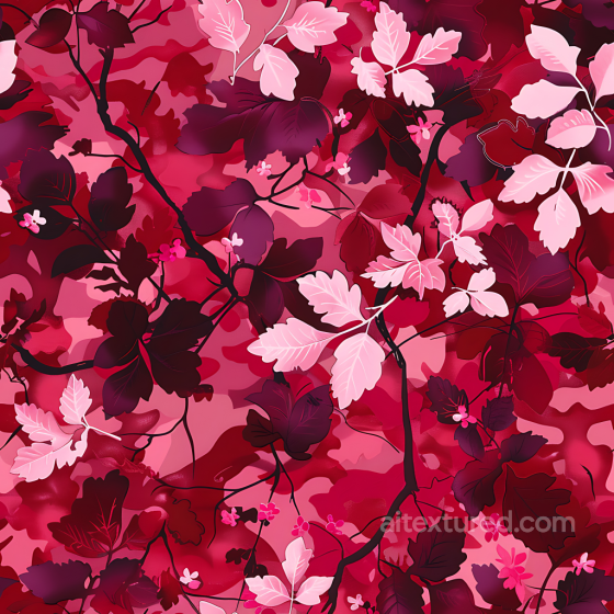 stylized red floral camouflage PBR texture with layered leaves and branches Color Camouflage texture preview