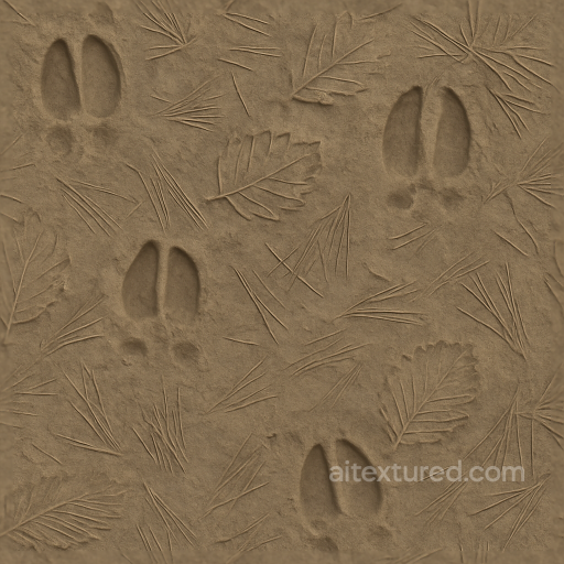 Of Deer Tracks On Leafy Forest Floor With Pine Needles seamless Footprints PBR texture