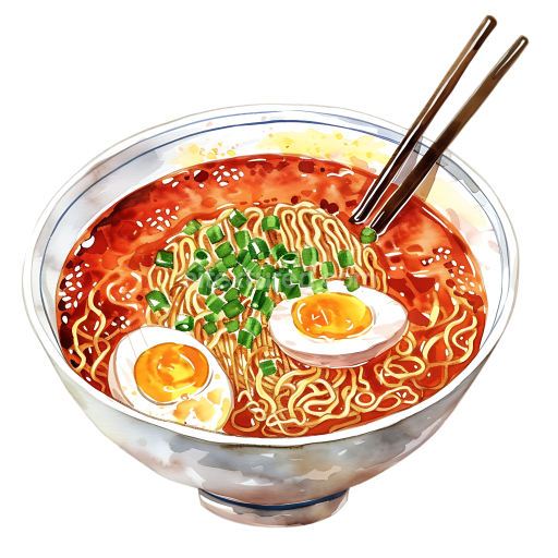 Ramen Noodles Breakfast Bowl Graphic with Soft-Boiled Egg and Green Onion