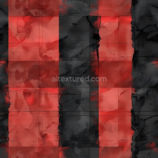 Seamless 3D Metal PBR Texture Featuring Painted Red and Black Panels with Weathered Patina