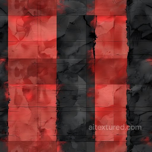 Seamless 3D PBR Plaid Texture Featuring Red and Black Large Blocks with Rough, Matte Surf… texture preview