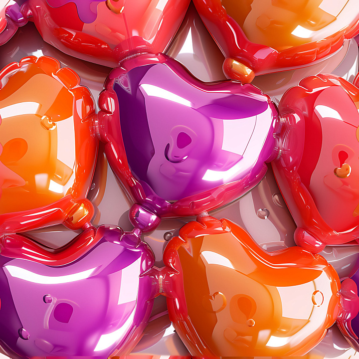 Inflated Featuring Glossy Heart-Shaped Vinyl Balloons in Vibrant Red an… seamless PBR texture preview